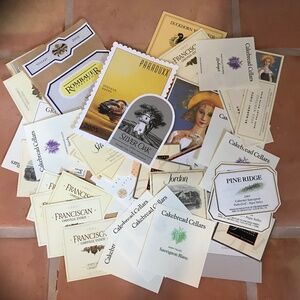 Wine labels from California wine country